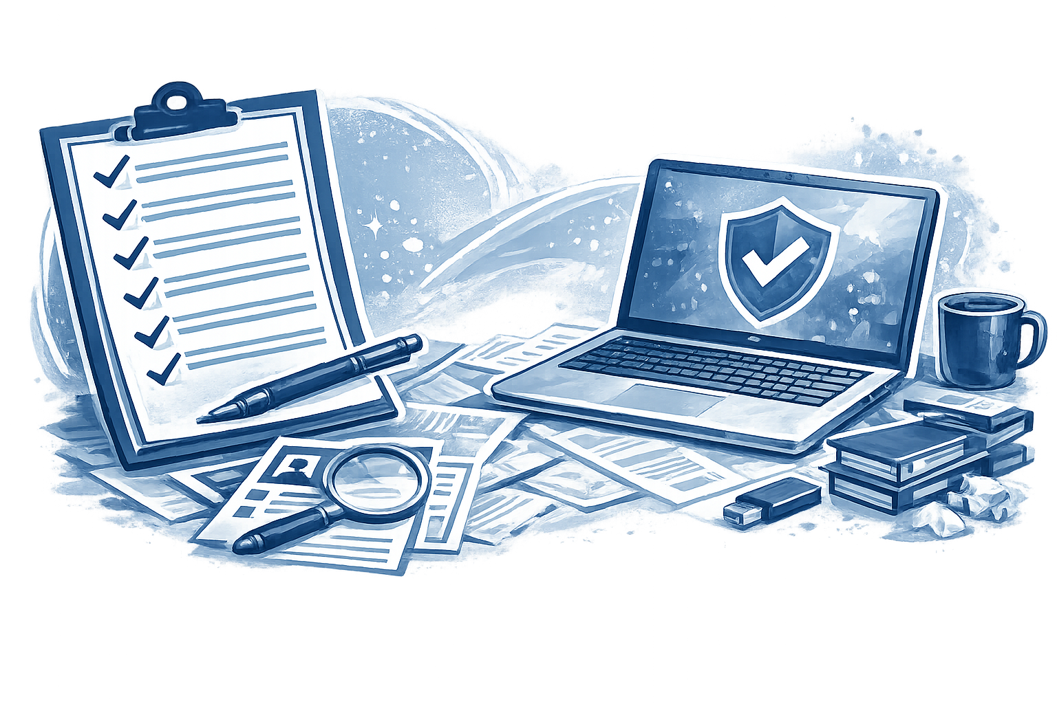 clipboard, checklist, laptop